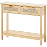 Vevor Rattan-Konsolentisch mit 2 Schubladen, Rattan-Eingangstisch mit natürlicher Rattan-Schiebetür, Konsolen-Sofatisch für Wohnzimmer, Arbeitszimmer, Eingangsbereich oder Fernsehwand, Natur