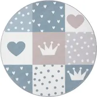 Paco Home Kinderteppich "Eliz 391", beige, B:160cm H:12mm L:160cm Ø:160cm, Polyester, Teppiche, Kinderteppich, Kurzflor, Spielteppich, Patchwork-Muster, Motiv Krone, Herz & Punkte
