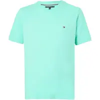 Tommy Hilfiger für Herren. MW0MW39249 T-Shirt mit V-Ausschnitt und türkisfarbener Logostickerei (L), Lässig, Baumwolle, Kurzarm
