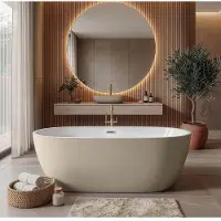 Badplaats Freistehende Badewanne Bahia 170 x 73 x 58 cm Cashmere mit Weiß - Standbadewanne aus Acryl mit Mit Überlauf und Abflussstopfen