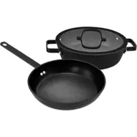 Hanseatic "ALU PRO" Aluminium Set, 1x Pfanne 24 cm, 1x Servierpfanne 28 cm mit Deckel, 3 Stk. tlg. Profi Pfannen mit Antihaftbeschichtung, für alle Herdarten, Induktion