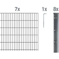 Alberts Doppelstabmattenzaun 8-6-8, Matten 2,50 m, Höhe 1,23 m, Länge 17,5 m, anthrazit, Zaun als Komplettset, Pfosten mit Abdeckleiste 60x40 mm