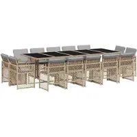 vidaXL 15-tlg. Garten-Essgruppe mit Kissen Beigemischung Poly Rattan