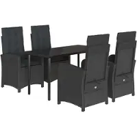 Syfax 5-tlg. Garten-Essgruppe mit Kissen Schwarz Poly Rattan