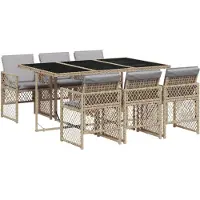 vidaXL 7-tlg. Garten-Essgruppe mit Kissen Beige Poly Rattan
