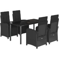 Syfax 5-tlg. Garten-Essgruppe mit Kissen Schwarz Poly Rattan