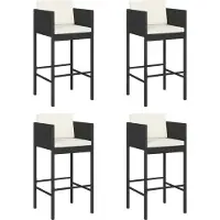 Syfax Barhocker 4 Stk. mit Kissen Schwarz Poly Rattan