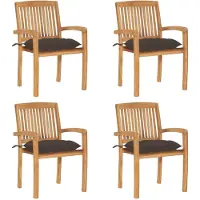 The Living Store Stapelbare Gartenstühle mit Kissen 4 Stk. Massivholz Teak