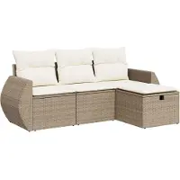 Syfax 4-tlg. Garten-Sofagarnitur mit Kissen Beige Poly Rattan