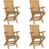 Syfax Gartenstühle mit Grauen Kissen 4 Stk. Massivholz Teak