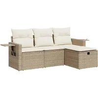 Syfax 4-tlg. Garten-Sofagarnitur mit Kissen Beige Poly Rattan