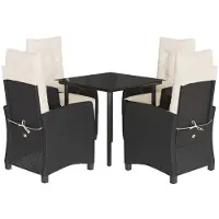 Syfax 5-tlg. Garten-Essgruppe mit Kissen Schwarz Poly Rattan