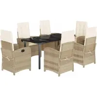 Syfax 7-tlg. Garten-Essgruppe mit Kissen Beige Poly Rattan