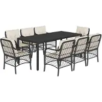 Syfax 9-tlg. Garten-Essgruppe mit Kissen Schwarz Poly Rattan