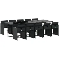 Syfax 11-tlg. Garten-Essgruppe mit Kissen Schwarz Poly Rattan