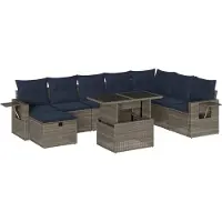 Syfax 9-teiliges Gartensofa-Set mit Kissen, grau, Polyrattan