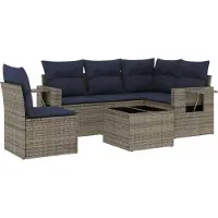 Syfax 6-teiliges Gartensofa-Set mit Kissen, grau, Polyrattan