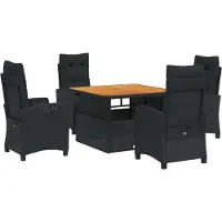Syfax 5-tlg. Garten-Essgruppe mit Kissen Schwarz Poly Rattan