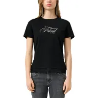 s.Oliver Rundhalsshirt , Damen, Gr. M (38), schwarz, Jersey, Obermaterial: 100% Baumwolle, bedruckt, tailliert hüftbedeckend, Rundhals, Shirts Rundhalsshirt, mit Letter-Print und Spitze am Saum
