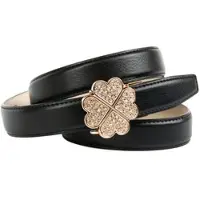 Anthoni Crown Ledergürtel , Damen, Gr. 95, schwarz, Leder, Glitzer, unifarben, festlich, Gürtel Ledergürtel, mit Kleeblatt-Schließe und Glitzersteinen