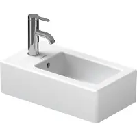 Duravit Handwaschbecken Vero 25cm, mit Überlauf, mit Hahnlochbank, 1 Hahnloch, weiß, 07022500001, Farbe: Weiß mit Wondergliss