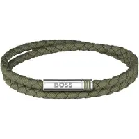 BOSS Armband "ARES SUMMER", grün (khaki, edelstahlfarben), Armbänder, 19cm, Edelstahl Nylon, Edelstahl, Nylon, Armband, Emaille
