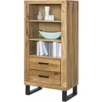 Home affaire Vitrine , braun, B:67,5cm H:140cm T:40cm Ø:40cm, Furnier, Massivholz, Melamin, Schränke, Vitrine, Metallfüße im Industrie-Design, Eiche Teilmassiv, viel Stauraum