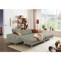 W.Schillig Polsterhocker "piedroo", grau (stone r66), B:141cm H:42cm T:70cm, Chenille-Flachgewebe R66 (85% Polyester, 15% Nylon), Hocker, Polsterhocker, Füße in Chrom glänzend