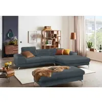 W.Schillig Polsterhocker "piedroo", blau (marine r66), B:141cm H:42cm T:70cm, Chenille-Flachgewebe R66 (85% Polyester, 15% Nylon), Hocker, Polsterhocker, Füße in Chrom glänzend