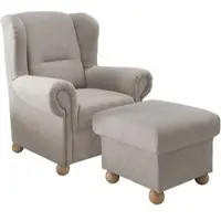 Home affaire Polstergarnitur "Torello Set: Ohrenbackensessel und Hocker", beige (taupe, taupe), Microfaser, gepolstert, Sitzmöbel-Sets, Polstergarnitur