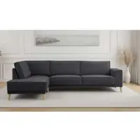 Otto Home Ecksofa "Oland Skandi, weicher Chenille-Stoff", grau (dunkelgrau), B:289cm H:85cm T:210cm, 100% Polyester, Sofas, Ecksofa, L-Form, 289 cm, Wellenunterfederung, Skandi-Design, Massivholzfüße