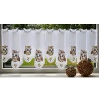 Stickereien Plauen Scheibengardine "Eulen" Gr. 5, beige (beige, braun), B:210cm H:40cm, Voile, Polyester, Gardinen, Scheibengardine