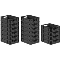 Proregal SuperSparSet 16x Eurobox NextGen Color, HxBxT 12x30x40cm, 11 Liter, Griffe schwarz offen, Schwarz, Eurobehälter, Transportbehälter
