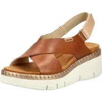 Pikolinos für Damen. W0K-0606C1 Braune Gomera Keilsandaletten aus Leder (37), 3 bis 5 cm, Klettverschluss, Lässig