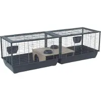 Zolux NEOLIFE CONNECT Meerschweinchenkäfig 100 cm Grau - Verbundbarer Kleintierstall mit Futternapf aus recyceltem Kunststoff, 2 Türen,es Sperrholz, Tierärztlich und in Europa hergestellt