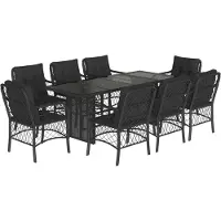 Syfax 9-tlg. Garten-Essgruppe mit Kissen Schwarz Poly Rattan