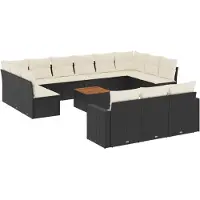 Syfax 14-tlg. Garten-Sofagarnitur mit Kissen Schwarz Poly Rattan