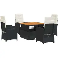 Syfax 5-tlg. Garten-Essgruppe mit Kissen Schwarz Poly Rattan