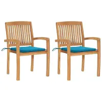 Syfax Gartenstühle 2 Stk. mit Blauen Kissen Massivholz Teak