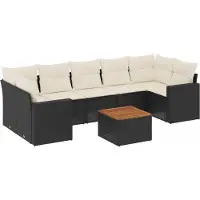 Syfax 8-tlg. Garten-Sofagarnitur mit Kissen Schwarz Poly Rattan
