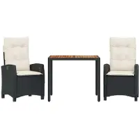 Syfax 3-tlg. Garten-Essgruppe mit Kissen Schwarz Poly Rattan