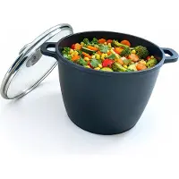 Relaxdays Suppentopf mit Glasdeckel, antihaft, XXL Kochtopf für Induktion, 6 Liter, tiefer Topf, 24 cm, Aluguss, schwarz