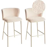 Beliani Barstuhl 2er Set Hellbeige Bouclé und Metall mit Niedriger Lehne Fußstützen Retro Design Sitzmöbel Wohnzimmer Küche Bar Wohnküche
