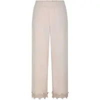 Goldner Stoffhose "Kurzgröße Sommerhose mit floraler Spitze", Damen, Gr. 21, K-Gr, beige (stein), Obermaterial: 88% Baumwolle CO. 12% Leinen LI., weit, Hosen Stoffhose, Stickerei am Beinabschluß