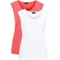 Goldner Trägertop "Doppelpack aus weichem Viskose-Jersey", Damen, Gr. 40, rot (koralle, weiß), Obermaterial: 95% Viskose CV. 5% Elasthan EL., Basic, normal, Rollkante, Tops Trägertop, Ohne