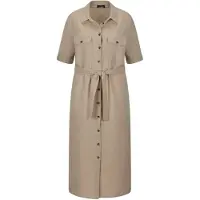 Goldner "Leinenkleid im Safari-Look" Brusttaschen figurschmeichelender Schnitt