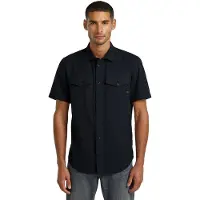 G-Star Kurzarmhemd "Marine Slim Shirt", Herren, Gr. XL, N-Gr, schwarz (salute gd), Web, Obermaterial: 100% Baumwolle, schmal, abgesteppte Kante, Hemden Kurzarmhemd, mit aufgesetzten Taschen