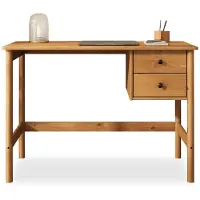 Idimex Schreibtisch MARLO mit 2 Schubladen aus Massivholz, eichefarben - Holz Schreibtisch mit Stauraum, minimalistisches Design, Tischplatte mit gesofteten Kanten, Kiefernholz massiv