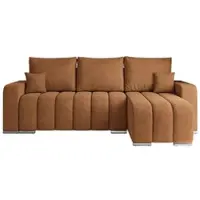 MKS Meble Sofa mit Schlaffunktion - Ecksofa mit Schlaffunktion und Bettkasten - Sofa 3 Sitzer - Schlafsofa - Couch - Schlafsofa mit Bettkasten - Kirasso L - Orange Stukture