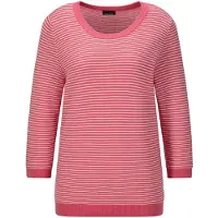 Goldner Rundhalspullover "Kurzgröße Halbarm Ringelpullover aus Baumwolle" Rundhalsausschnitt